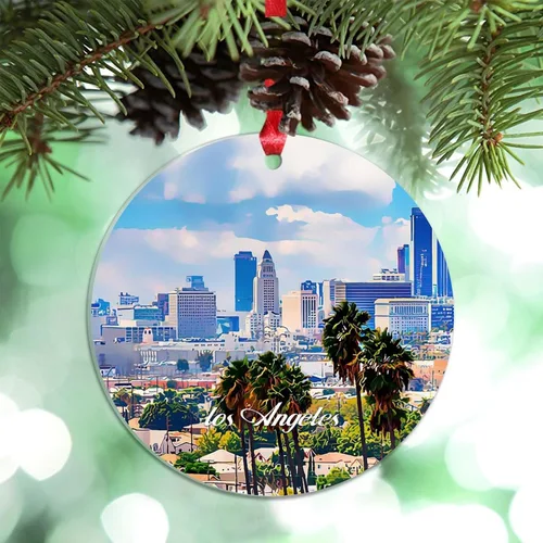 Miniatura 23 de Adornos de Navidad de California Estados Unidos, paisaje urbano de Los Ángeles, adornos de árbol de Navidad, adornos de Navidad personalizados