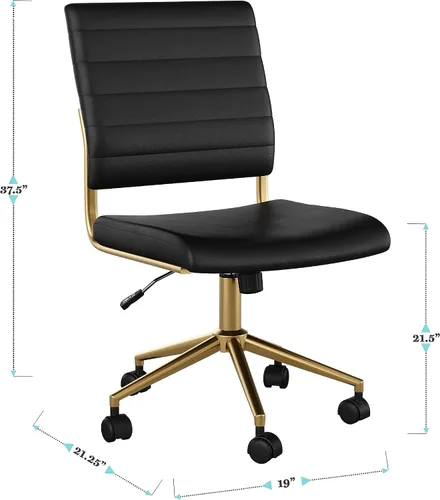 Miniatura 3 de Martha Stewart Ivy - Silla giratoria sin brazos para oficina en casa en piel sintética negra con marco de latón pulido
