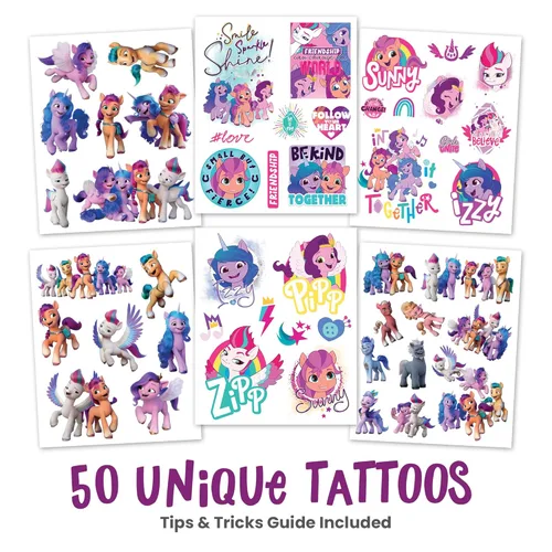 Miniatura 2 de Savvi - 50 Tatuajes temporales de My Little Pony: tinta segura para la piel, ideal para fiestas de cumpleaños, regalos para niños y niñas de 4-12