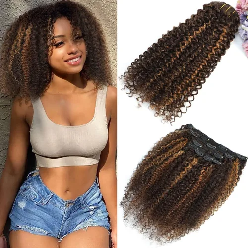 Miniatura 22 de Extensiones de cabello rizado con clip para mujeres afroamericanas, Urbeauty, Extensiones de cabello rizado con clip para cabello humano para chicas