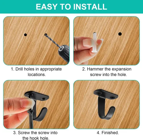 Miniatura 5 de 12 ganchos de techo de acero inoxidable para colocar debajo del estante para toallas, ganchos resistentes para cocina, armario, armario, baño
