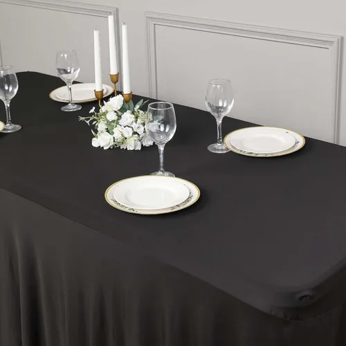 Miniatura 3 de Efavormart - Falda de mesa rectangular de una pieza de elastano de 6 pies, color negro, con volantes