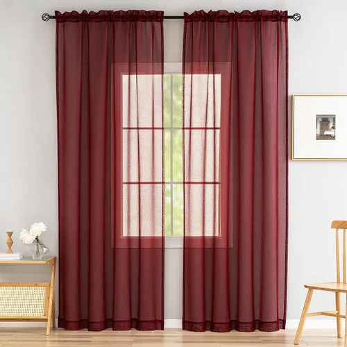Miniatura 102 de Cortinas para ventana cortinas blancas traslúcidas de 90 pulgadas de largo, 2 paneles de cortinas de tul, paneles de ventana para cortinas de Blanco