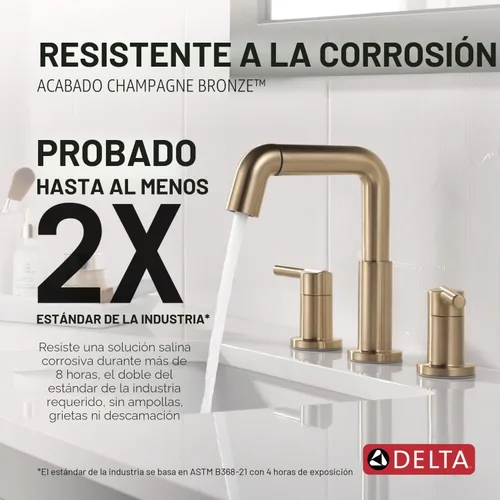 Miniatura 4 de Delta Nicoli - Grifo de baño de oro cepillado con rociador, grifo de fregadero de baño de 8 pulgadas con 3 agujeros y rociador extraíble, desagüe