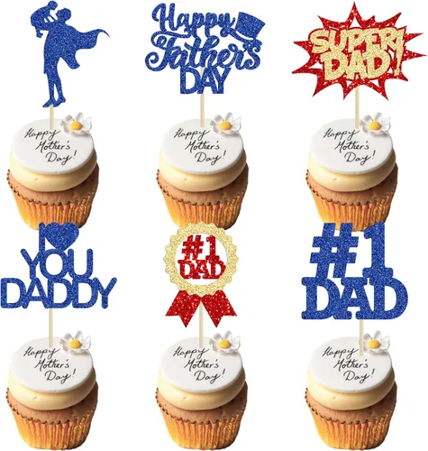 Miniatura 8 de 36 adornos para cupcakes con purpurina azul para el Día del Padre, el mejor papá de la historia, #1 Dad Love Papa Cake Pick Decoraciones para Feliz
