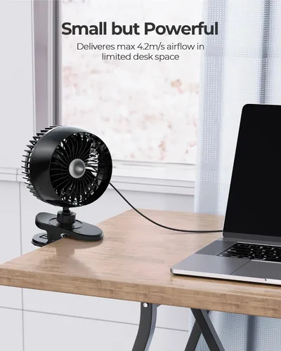 Miniatura 2 de Koonie Ventilador USB con clip, viento fuerte, ultra silencioso, pequeño ventilador de escritorio con abrazadera fuerte, ajustable de más de 360°, 3