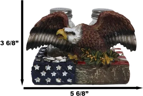 Miniatura 2 de Ebros Gift Águila calva patriótica americana con rama de olivo posada en base de la bandera de Estados Unidos soporte decorativo de sal y pimentero