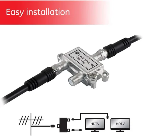 Miniatura 2 de GE Divisor de cable coaxial de 2 vías, rango de 5-900 MHZ, compatible con coaxiales RG59 RG6, audio, video, funciona con TV HD, cable