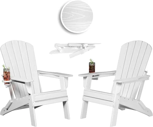 Miniatura 16 de Plawdlik Adirondack Juego de 2 sillas plegables, probadas por SGS, textura de madera con portavasos, polietileno de alta densidad resistente a todo