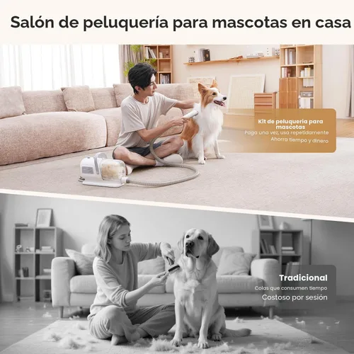 Miniatura 6 de Pecute Aspiradora y secadora de aseo para perros, kit de aseo para mascotas 7 en 1 con cortadora, aspiradora para perros de 10000 Pa para el aseo