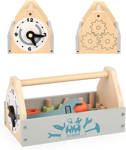 Miniatura 2 de Caja de herramientas de madera para niños pequeños, construcción educativa, juguetes para niños, juego de accesorios de juego, regalo creativo