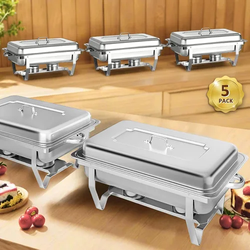 Miniatura 11 de Juego de 2 Platos Calentadores de Acero Inoxidable de Tamaño Completo de 8 Cuartos de Galón para Buffet, Juego de Calentador Rectangular Plateado
