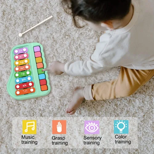Miniatura 4 de 2 en 1 Piano de Bebé y Xilófono para Niños de 1 a 3 Años, Teclado de 8 Teclas Multicolor, Piano de Xilófono para Bebé, Juguetes Educativos Musicales