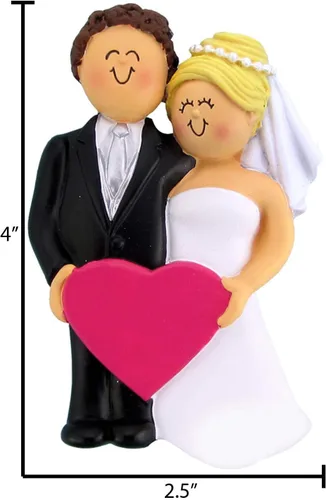 Miniatura 2 de Adorno personalizado de casado de nuestra primera Navidad 2025 Nombre y año personalizados Recuerdo de boda rubia de novia y novio morena Boda