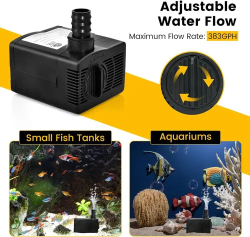 Miniatura 6 de Goplus Bomba de agua sumergible de 383 GPH (1450 L/H, 30 W), bomba de agua ultra silenciosa con elevación de 8.2 pies de alto, cable de alimentación