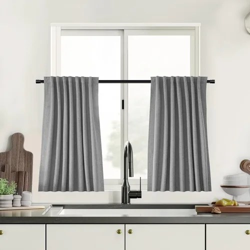 Miniatura 66 de UHITECH Cortinas cortas de lino de 24 pulgadas de largo para ventanas pequeñas de granja, cortinas opacas modernas para sala de estar, pestañas