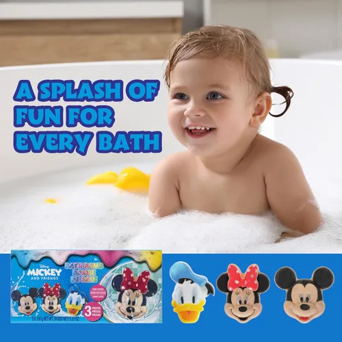 Miniatura 8 de Bombas de baño de Mickey, Minnie y Pato Donald para niños, colores brillantes de arcoíris, con aroma a bayas, para niños de 3 años en adelante