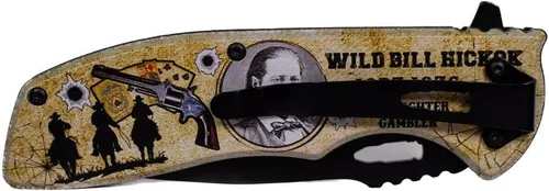 Miniatura 3 de Cuchillo de bolsillo plegable Wild Bill Hickok, cuchillo de bolsillo de acero inoxidable de 4.75 pulgadas con retrato pintado de Wild Bill Hickok