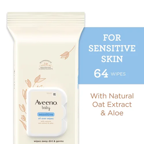 Miniatura 2 de Aveeno Baby Toallitas sensibles con aloe y extracto de avena natural para cara, parte inferior, manos y cuerpo, pH equilibrado, hipoalergénico
