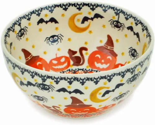 Miniatura 60 de Cuenco de cerámica polaca de 6 pulgadas (tema Amarillo) Signature UNIKAT + Certificado de autenticidad