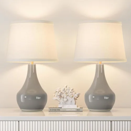 Miniatura 12 de Seealle Lámparas de Mesa de Cerámica Modernas para Mesitas de Noche - Juego de 2 Lámparas de Cabecera para Mesita de Noche, Lámpara Blanca