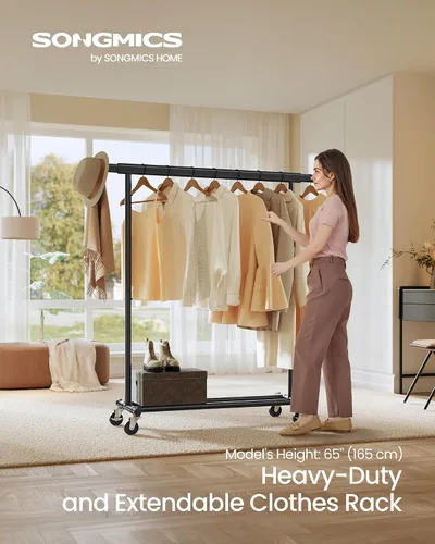 Miniatura 2 de SONGMICS Perchero con ruedas, perchero resistente para colgar ropa, portátil, 17.7 x (36.2-52) x 63.6 pulgadas, con riel extensible, capacidad