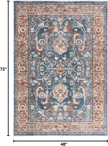 Miniatura 2 de SAFAVIEH Heirloom Collection - Alfombra de área de 4 x 6 pies, color azul/óxido, diseño geométrico, antideslizante, ideal para zonas de alto tráfico