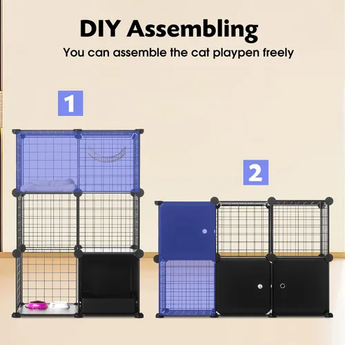 Miniatura 2 de PAWING Recinto para gatos para interiores con caja de arena, jaula de alambre de metal de 3 niveles, diseño desmontable para gatos, gatitos