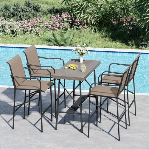Miniatura 8 de VICLLAX Juego de barra de patio al aire libre de 3 piezas, mesa redonda de altura con agujero para sombrilla y 2 sillas de textileno para césped