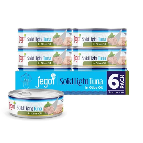 Miniatura 21 de Jego Atún sólido en aceite de girasol Atún natural silvestre Keto Bajo en carbohidratos Sin gluten Sin soja Enlatado Listo para comer
