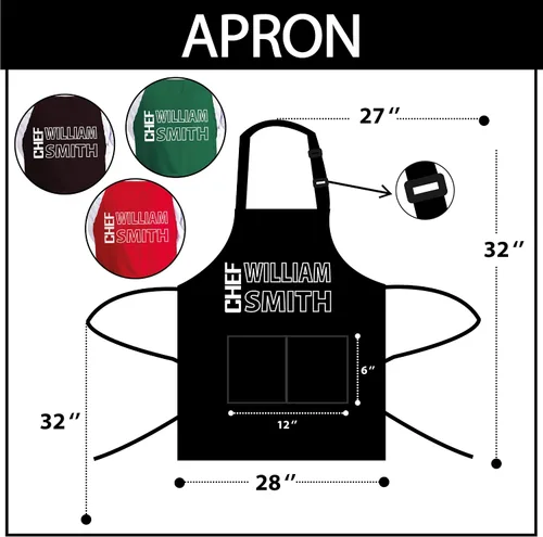 Miniatura 5 de Delantal de chef personalizado con nombre – Delantal personalizado para hombres, regalo de cocina de barbacoa para papá, marido o abuelo – Delantal