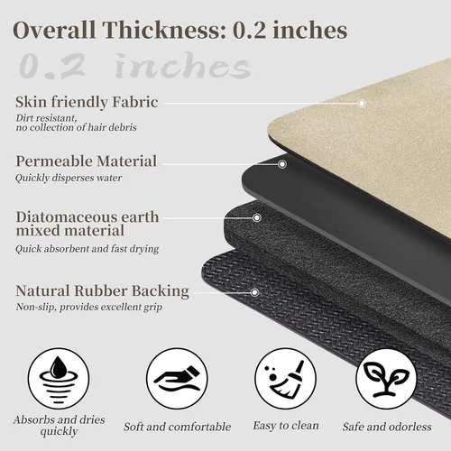 Miniatura 5 de Alfombras de baño de 32 x 17 pulgadas, tapetes de baño de tierra de diatomeas de secado rápido, absorbentes, tapetes de baño de goma antideslizante