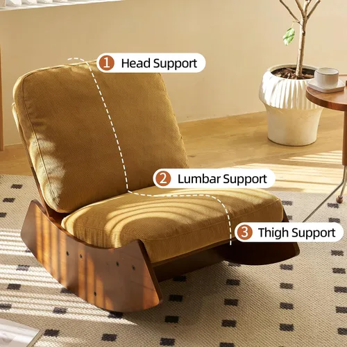 Miniatura 6 de HAZO Mecedora para cuarto de bebé, tapizada de tela de pana, con respaldo alto, mecedora, cómoda silla auxiliar individual para sala de estar, Canela