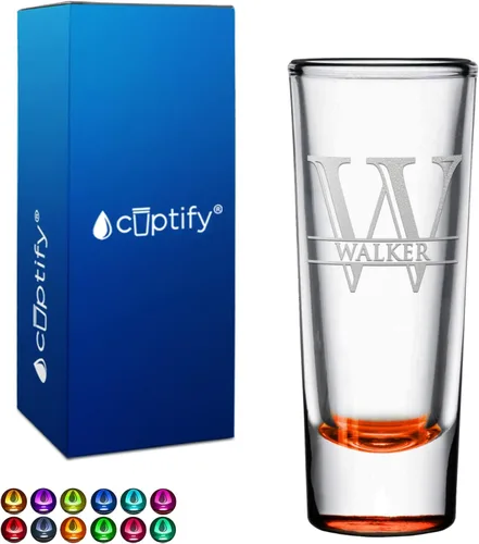 Miniatura 68 de Vaso de chupito personalizado con fondo verde azulado personalizado de 2 oz, vasos de chupito cordial con inicial en script dividido y nombre