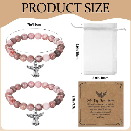 Miniatura 2 de Quelay Juego de 12 pulseras de ángel con tarjeta de felicitación y bolsa de organza, pulseras inspiradoras de piedra natural rosa inspiradora
