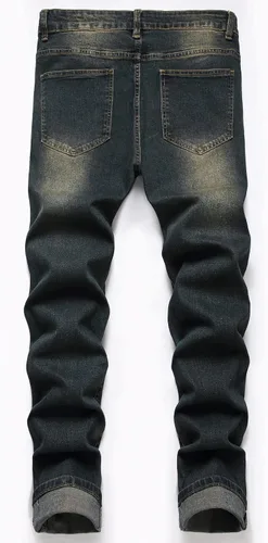 Miniatura 2 de Pantalones de mezclilla lavados para hombre con corte ajustado y elástico de moda Hip Hop