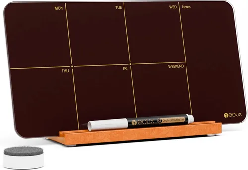 Pizarra semanal de cristal de borrado en seco con soporte de madera desmontable, rojo burdeos, pequeño calendario de escritorio para planificar Rojo