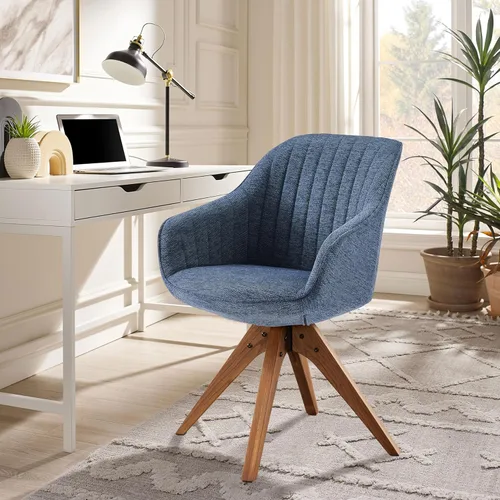 Miniatura 13 de Zouron Silla giratoria moderna de mediados de siglo con patas de metal dorado, silla de escritorio tapizada sin ruedas, silla de oficina lateral Oro