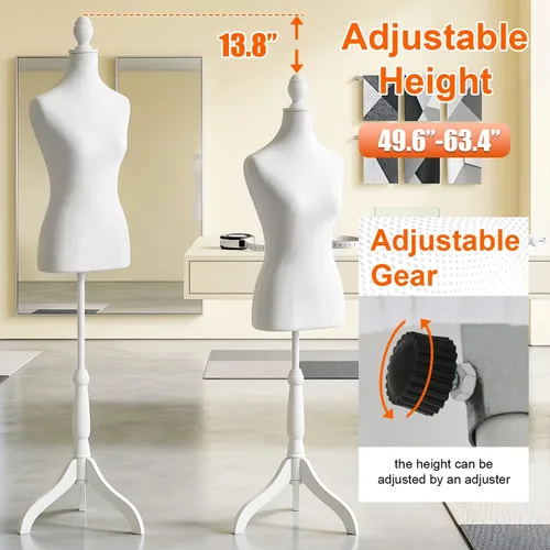 Miniatura 3 de Maniquí de maniquí femenino con soporte de trípode de madera, 50-63 pulgadas para mujer, altura del cuerpo ajustable para costura, ropa, joyería