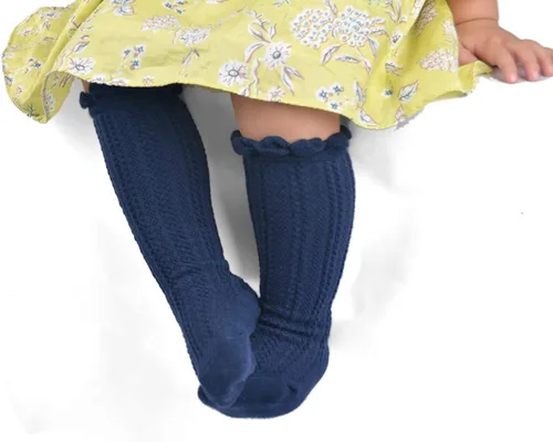 Miniatura 4 de Epeius - Calcetines altos de algodón para bebés y niñas, de uniforme, calcetas con vuelos (Paquete de 3 o 5)