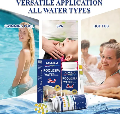 Miniatura 5 de A QUILA Kit de tiras de prueba de agua de piscina, 150 tiras de prueba de spa para bañera de hidromasaje, kit de prueba de agua de 3 vías para pH