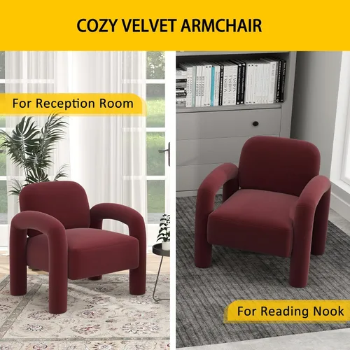 Miniatura 5 de Silla de acento moderna, sillón tapizado de terciopelo cómodo, silla de tocador acogedora, sofá individual, silla de barril acolchada para leer