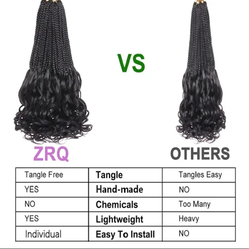 Miniatura 4 de ZRQ 8 paquetes de trenzas de ganchillo rizadas francesas de 14 pulgadas, trenzas de caja de diosa, cabello rizado francés degradado marrón degradado