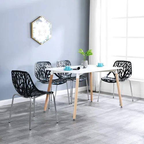 Miniatura 5 de Bonnlo Juego de 4 sillas de comedor apilables modernas, negras, sillas de plástico de abedul para comedor, sala de estar, oficina