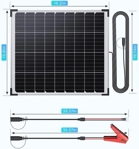 Miniatura 9 de Cargador y mantenedor de batería solar de 30 W y 12 V, kit de carga de goteo impermeable con controlador inteligente IP68, vidrio templado de alto