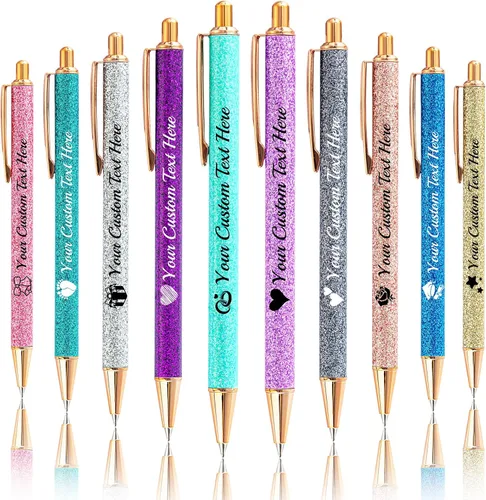 Miniatura 45 de Hasta 100 bolígrafos personalizados a granel con nombre, bolígrafo con purpurina personalizable, logotipo de negocios, mensaje de texto, regalo