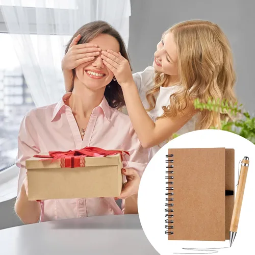 Miniatura 6 de Engrowtic Juego de 50 cuadernos con bolígrafo, regalos de agradecimiento a granel, cuadernos de bolsillo de papel kraft en espiral, diario forrado