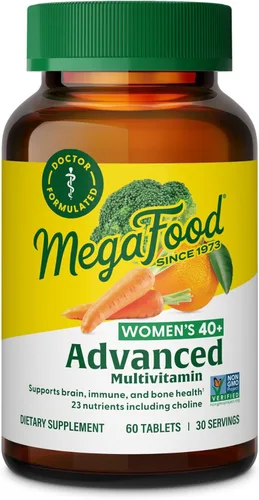 MegaFood Multivitamínico para mujeres de 40+ - Suplemento multivitamínico para mujeres con hierro, vitaminas C, B12, K2, A, B6, colina y más - Sin