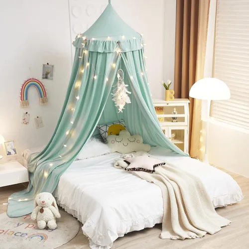 Miniatura 6 de Kertnic - Toldo decorativo para cama de niños, carpa de algodón suave para decoración de habitación de niñas, castillo de princesa de ensueño, Verde