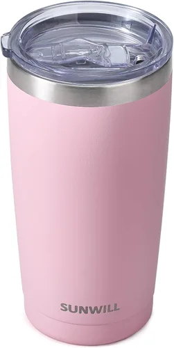 Miniatura 25 de SUNWILL Vaso de café de viaje de 20 onzas, taza aislada con tapa, taza de acero inoxidable para bebidas calientes y frías, con recubrimiento